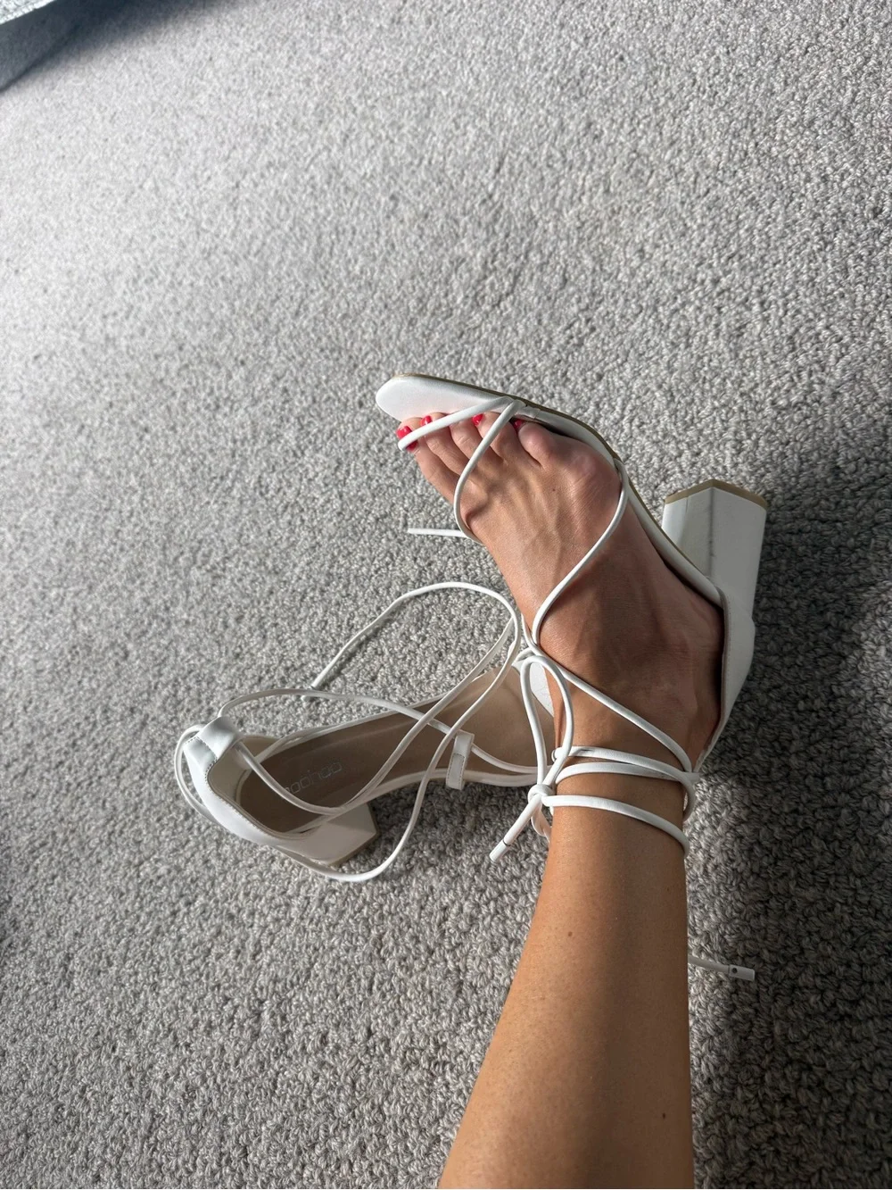 Boohoo White Lace-Up Block Heel Sandals